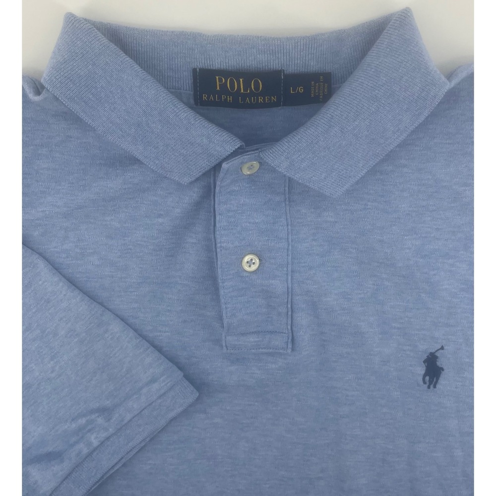 Polo Ralph Lauren Polo Shirt Mens Lg Blue Short Sleeve Heathered Sporty Classic